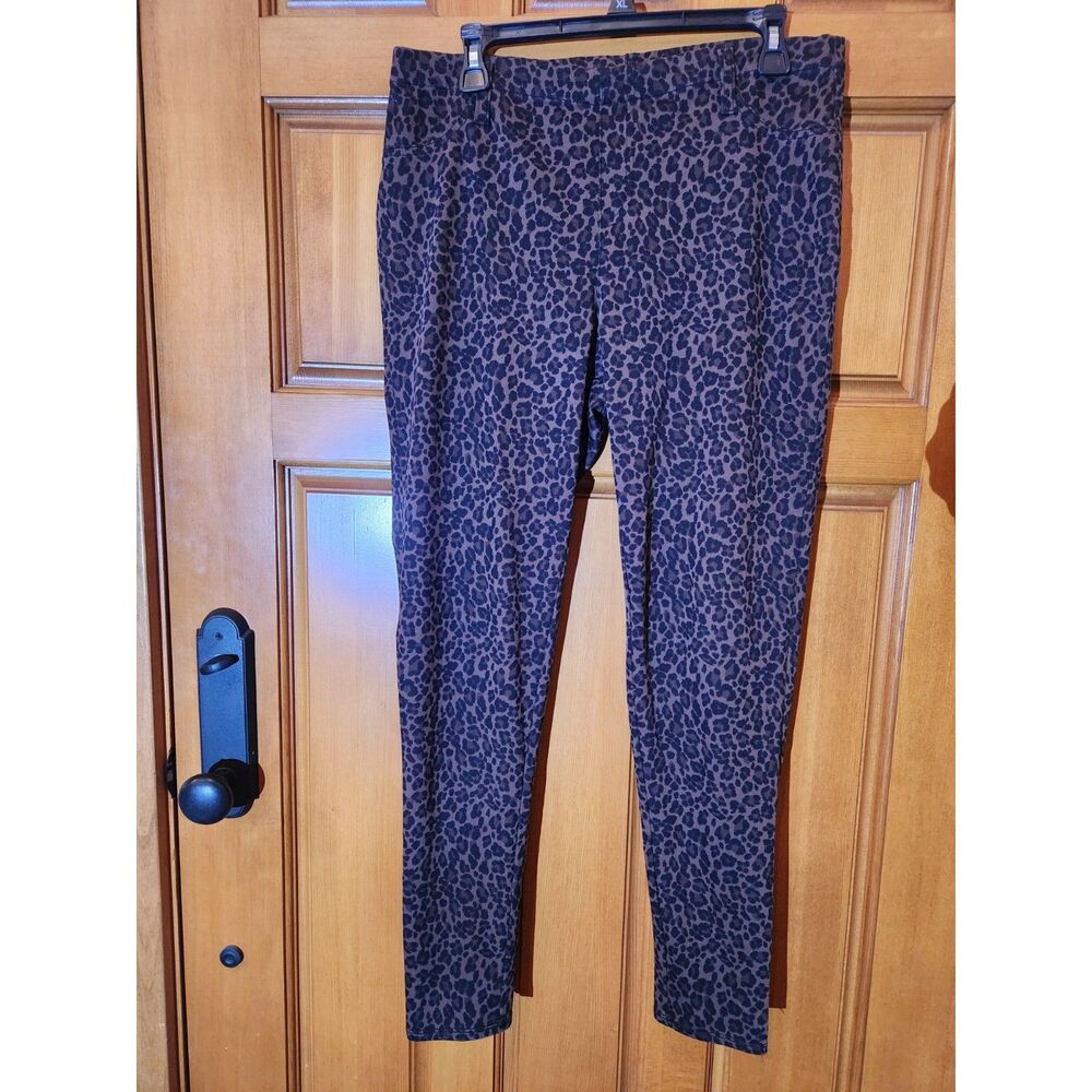 Faded Glory Purple Leopard Print Pull On Pants Women's Size Large